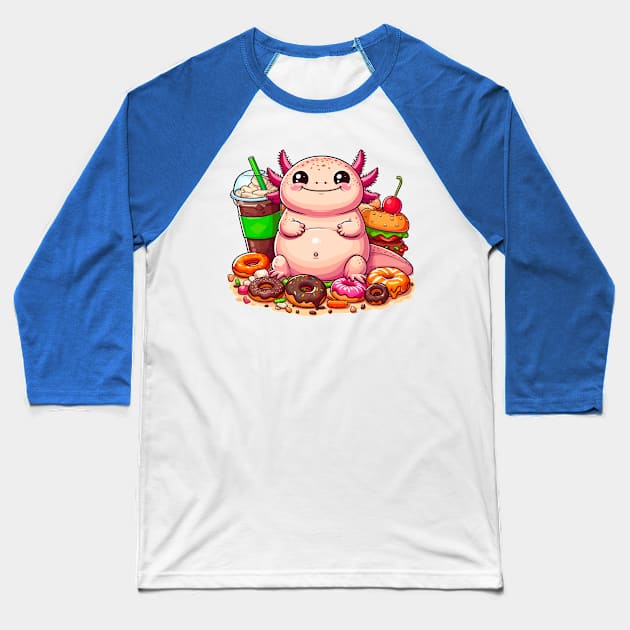 Snacks + Axolotl = Snaxolotl Baseball T-Shirt by Ghost on Toast